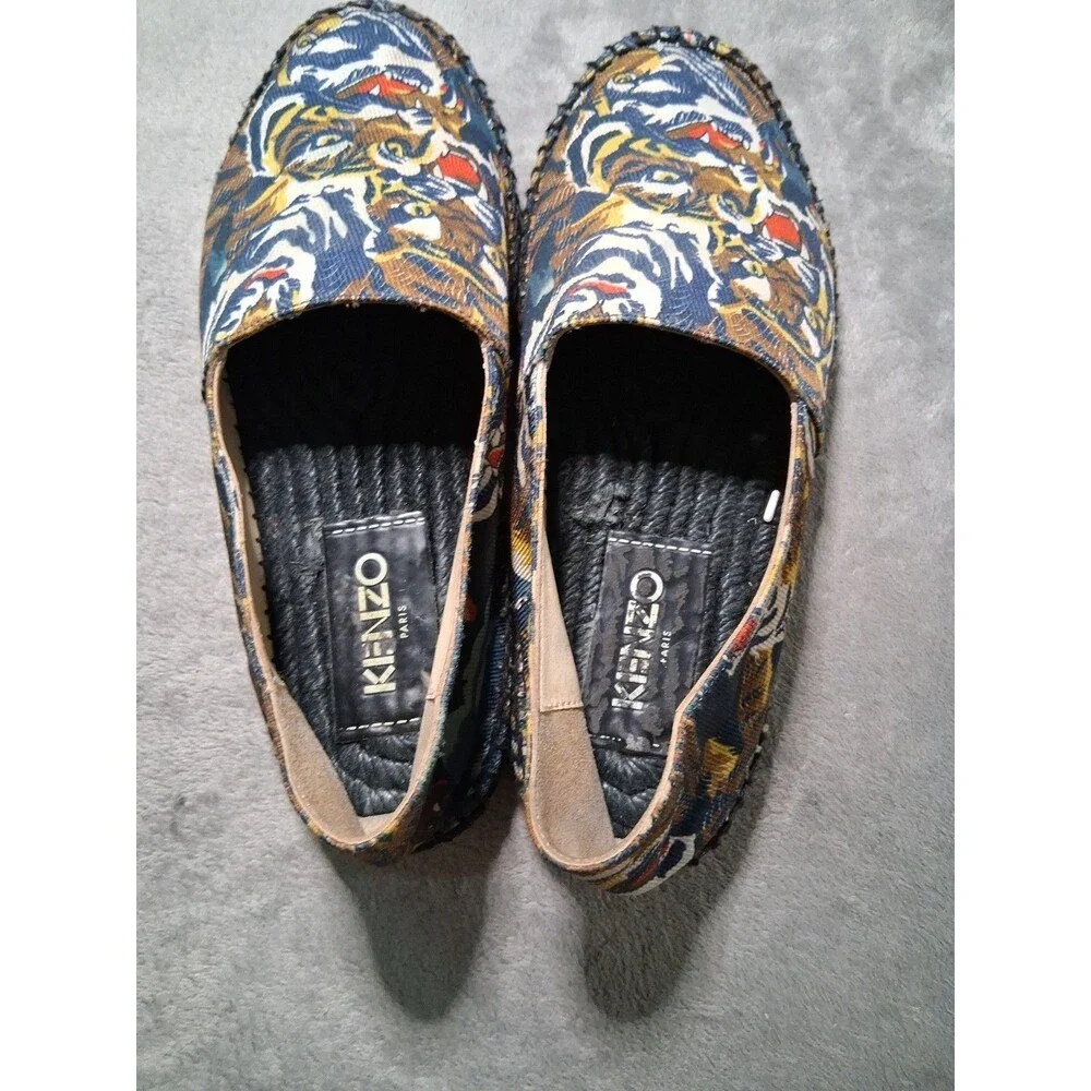 Kenzo Tiger Blue Espadrilles Womens Size 36 Slip On Canvas Shoes Logo